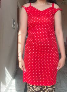 Red Kurti With Golden Work