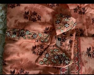 Beautiful Peach Floral Dress Material