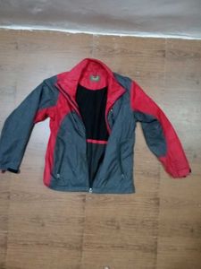 Red and Grey Hooded Jacket
