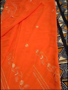 Orange Saree with Floral Embroidery