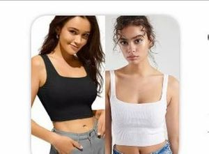 B&W Ribbed Scoop Neck Crop Top