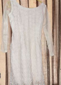Elegant White Chikankari Kurta with golden embelli