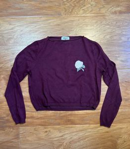 Plum Long Sleeve Top with Rose Detail