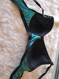 Turquoise Heart Print Bra