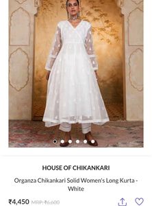 Branded White Organza Chikankari anarkali Kurta