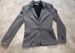 Mango suit blazer in a grey herringbone pattern wi