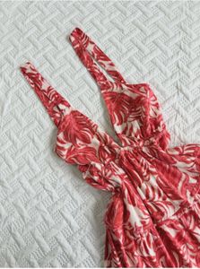 Boho Red Tropical Print Tiered Maxi Dress