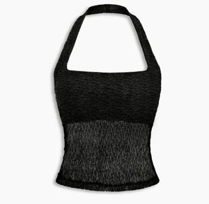 Black Textured Halter Neck Top