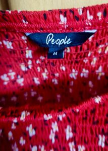 Red Floral Smocked Square Neck Top