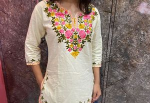 Embroidered Cream Kurti