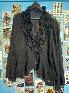 Women's Black Ruffle Front Top
