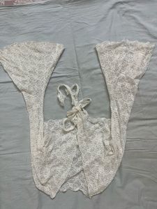 Sheer Lace Tie-Front Crop Top