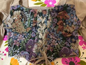 Floral Corset Top with Puff Sleeves❤️‍🔥🦋🌸