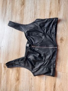 Black Faux Leather Zipper Corset Top