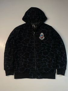Men's Black Patterned Zip-Up Hoodie