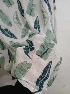 Chic Leaf Print Sheer Blouse
