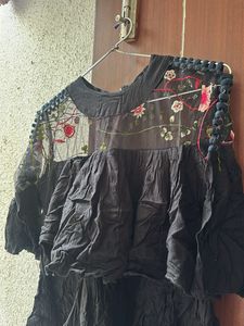 Embroidered Tiered Black Top