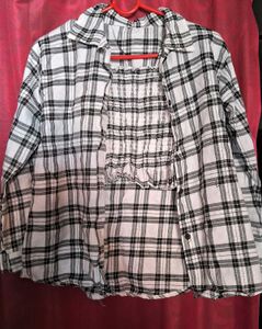 Trendy Plaid Crop Top &amp; Shirt Set