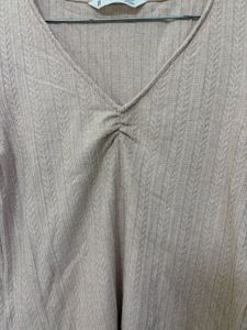 Women's Pink Textured V-Neck Top