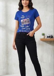 Cute Blue Camera Graphic T-Shirt