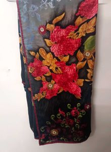 Modern Black Floral Embroidered Saree