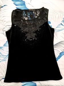 Black Sequins Party Wear Netted Top