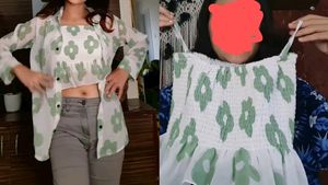 gorget crop top+shirt set