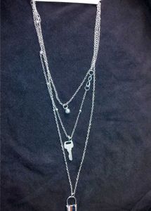 Layered Key &amp; Lock Necklace + earring set