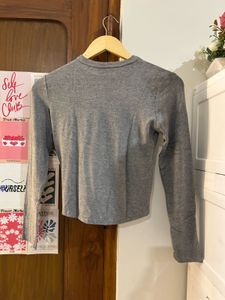 Grey Long Sleeve Cropped Top