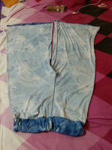 Blue Printed Crepe Palazzo Waist Size 36-40