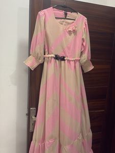 Chic Pink &amp; Beige Striped Maxi Dress