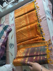 Orange-Brown dual shade 💯Silk Saree