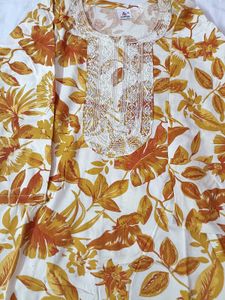 Floral Print Cotton Kurta with Elegant Embroidery