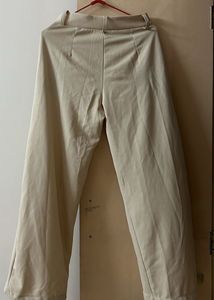 Beige Wide Leg Trousers