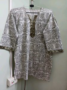 White Elegant Printed Kurti With Dupatta