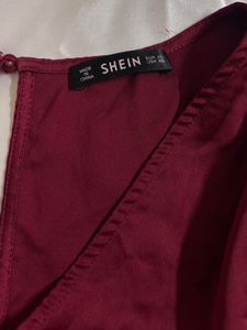 Shein Wine Satin Ruffle Wrap Party Dress