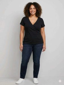 Chic Black Lace Trim Wrap Top