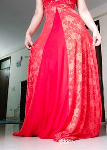 Stunning Red Lace Ethnic Gown