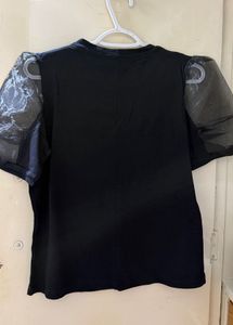Sheer Sleeve Black Top
