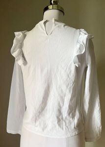 Chic White Ruffled Long Sleeve Top