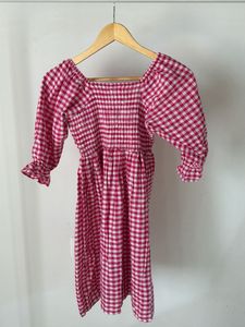 Chic Pink Gingham Smocked Dress