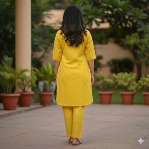 Elegant Yellow Embroidered cord set