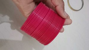 Vibrant Pink Bangles - Set of Stackable Bracelets