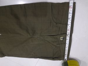 Men's Olive Green Checkered Slim-Fit Chinos New