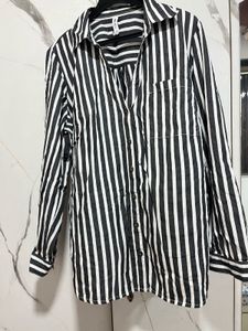 V Neck Striped Button-Down Shirt