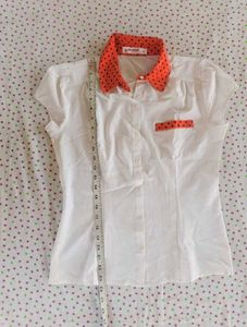 Cute White &amp; Orange Polka Dot Top