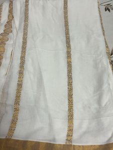 Elegant White &amp; Gold Saree