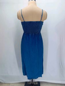Denim Twist Front Midi Dress