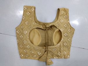 Tan Traditional Mirror Work Blouse
