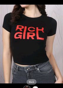 Black 'Rich Girl' Graphic Crop Top Size- S